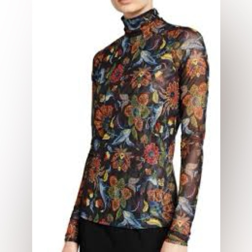 cinq à sept floral mesh mock neck long sleeve top size small - Picture 1 of 12